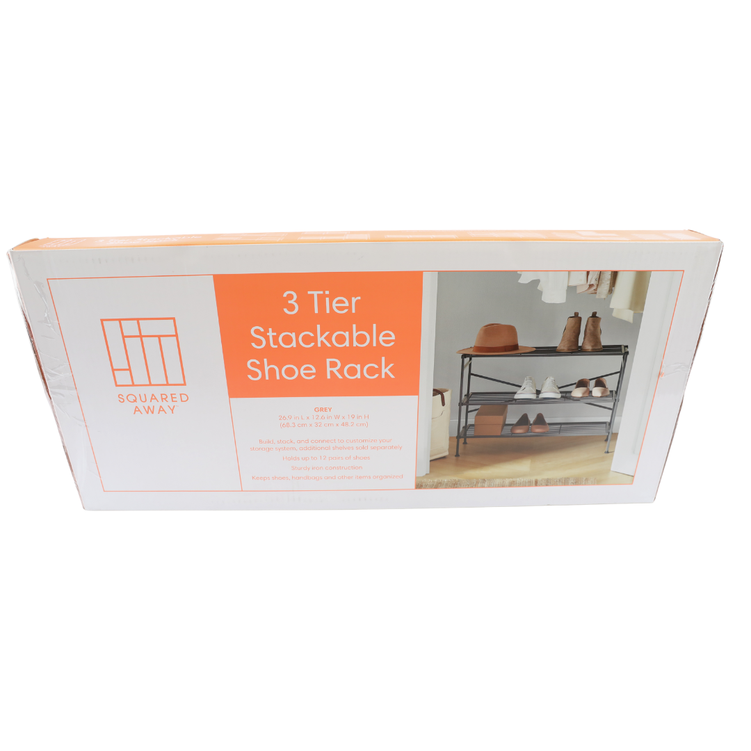 Squared Away 3 Tier Stackable Shoe Rack 26.9 x 12.6 x 19