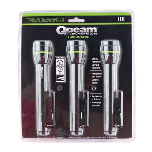 Q Beam Aluminum LED Flashlight, 3 Count