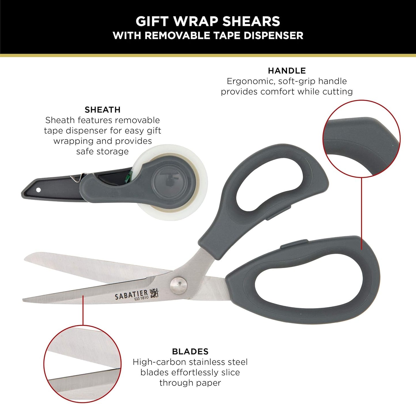 Sabatier 2-in-1 All-Purpose Scissors with Removable Tape