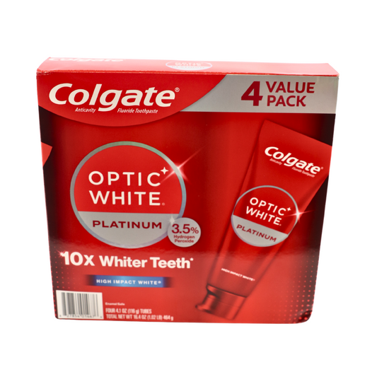 Colgate Optic White Platinum Toothpaste, 4 Count-BEST BY 06/30/26