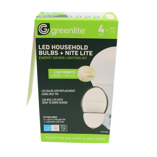 Greenlite LED Bulbs 9W and 0.3W LED Night Light, 4 Count