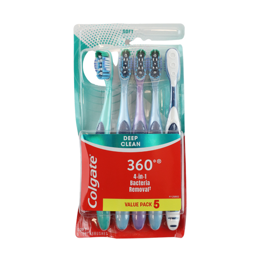 Colgate 360 Soft Bristle 4 in 1 Bacteria Removal Toothbrush, 5 Count