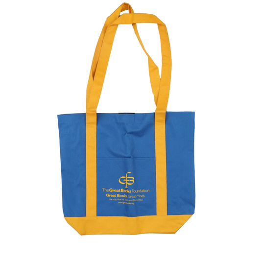 The Great Books Foundation Reusable Blue Yellow Velcro Tote Bag