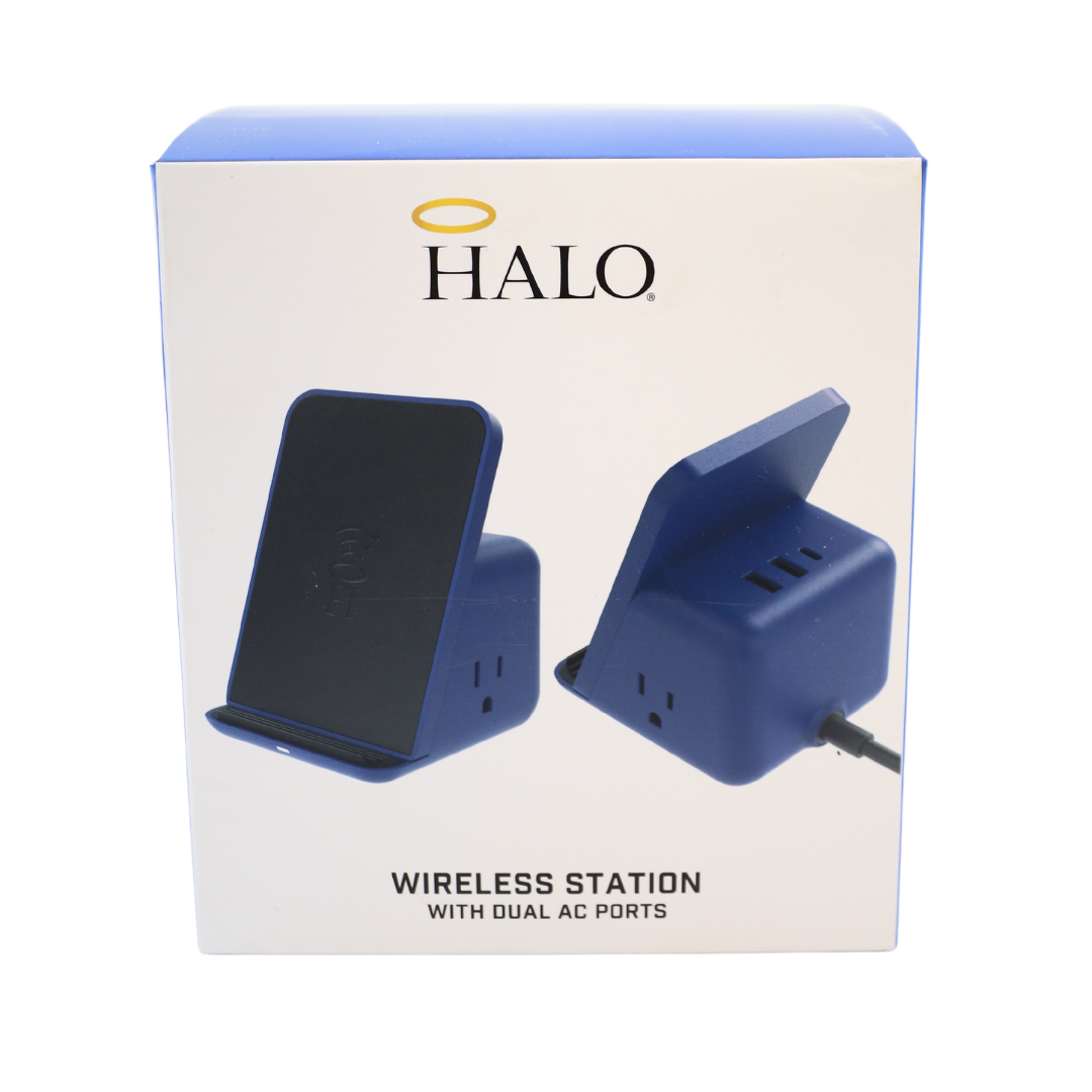 Halo Black, Red or Navy Wireless Charging Station with Dual AC Ports