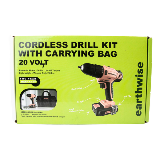 Earthwise 20V Cordless Drill Kit with Carrying Bag