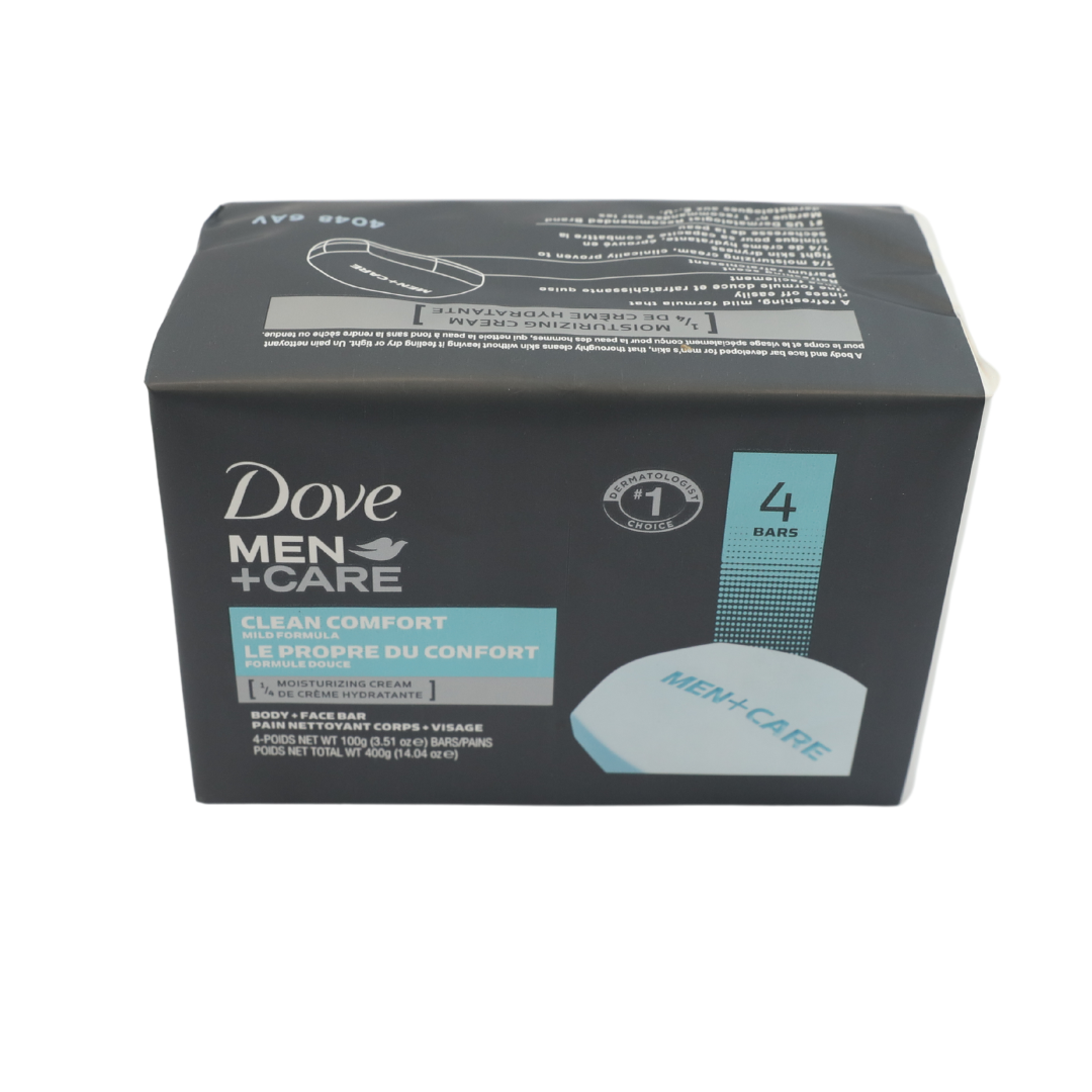 Dove Men Clean Comfort Body and Face Bar Soap, 4 Count