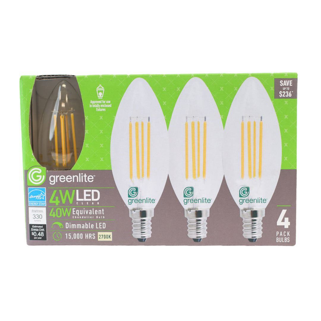 Greenlite 4W 40W LED Dimmable Clear Chandelier Small Base Light