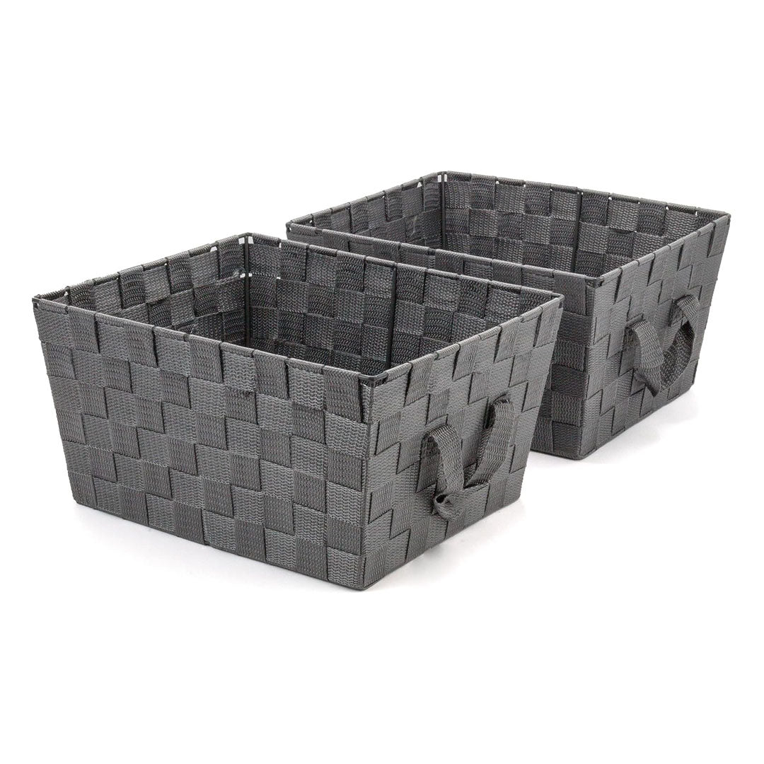 Brookstone 2 Piece Woven Strap Storage Baskets Grey 11.75" x 9.75"