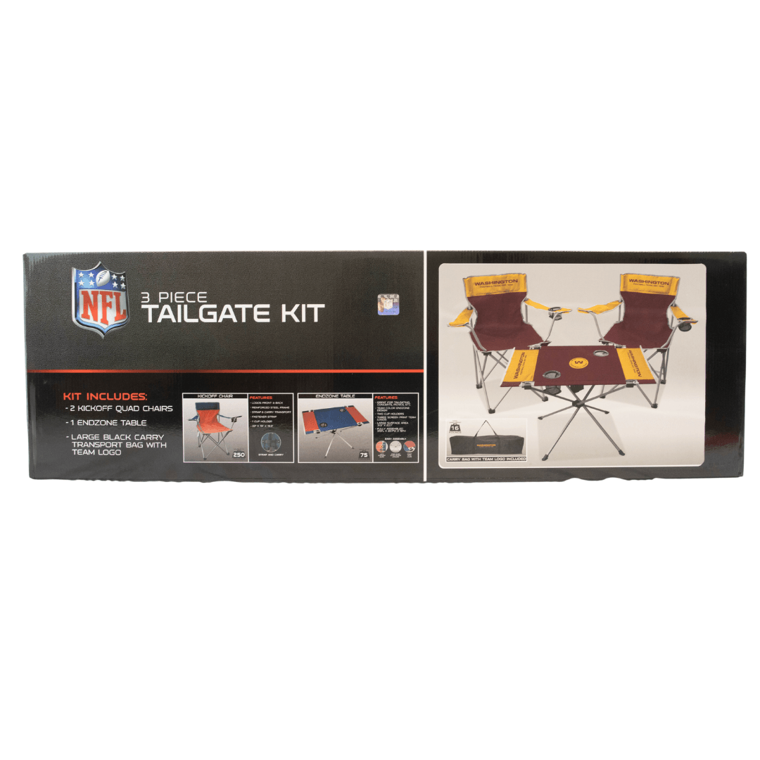 Officially Licensed Washington Football Team 3 Piece Tailgate Kit- 2 Chairs, 1 Table, Carry Bag