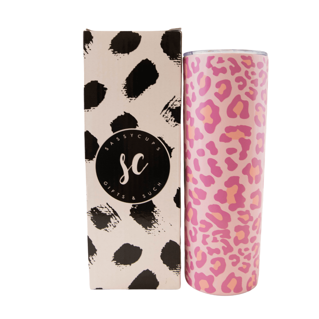Sassy Cups Leopard Pink Skinny Tumbler 20oz**NOT SUBLIMATION**
